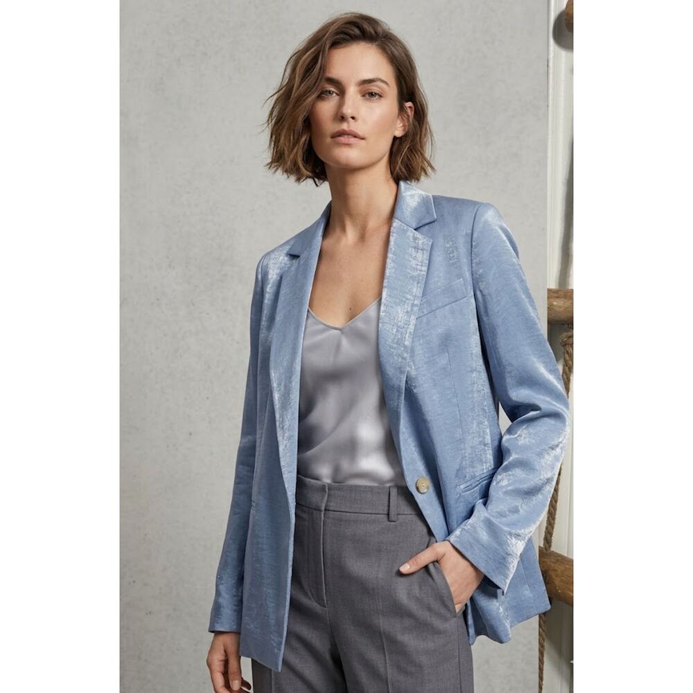 Vince Drapey Boyfriend Blazer 4 Satin Career Work Chic Minimalist Classic Blue
